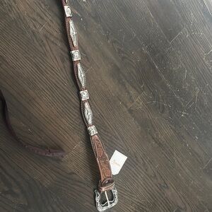 Brown Leather Belt with Silver Accents